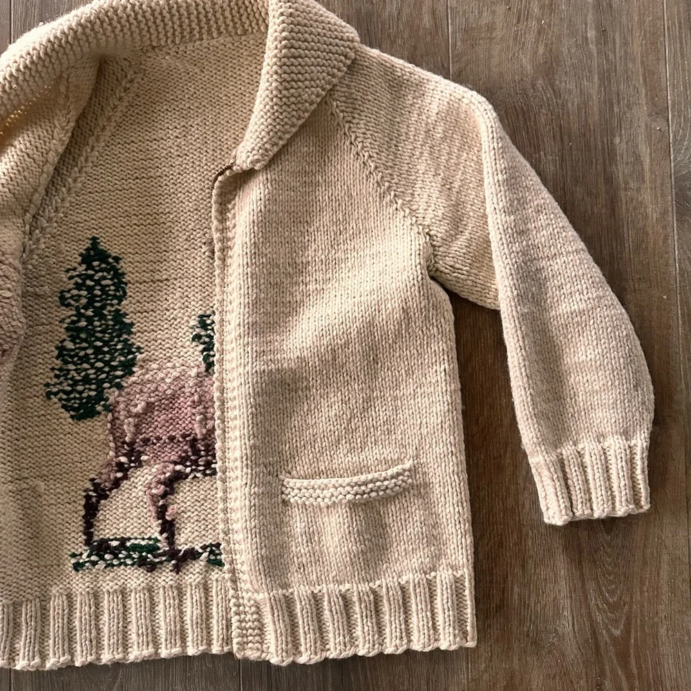 Vintage Hand-Knit Wool Cardigan Sweater – Elk / Lodge Motif - Picture 8 of 8